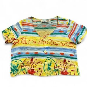 Vintage Jams World Women's Hawaiian Cropped Shirt XO's Juggling Cats medium